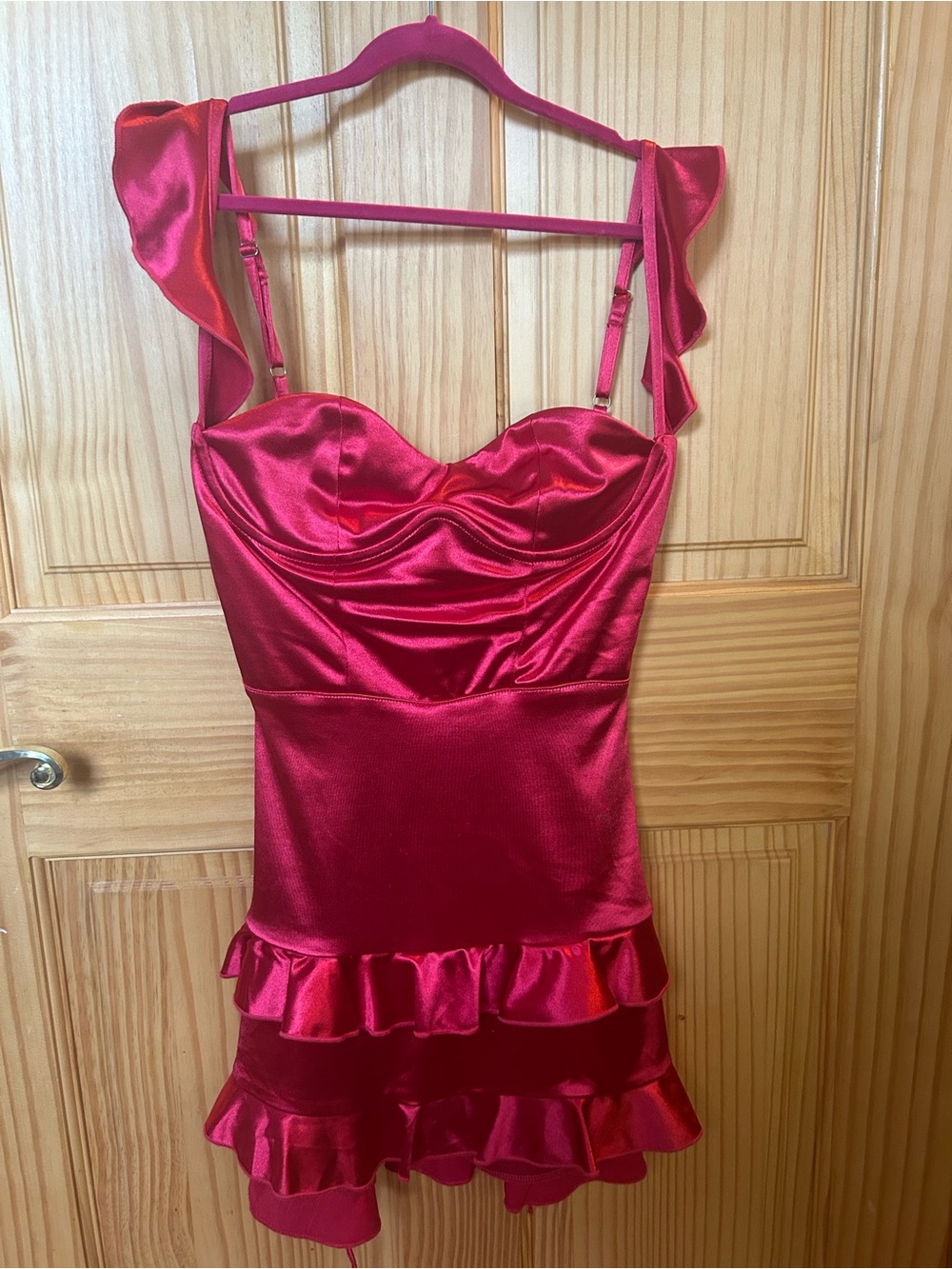Lucy in the Sky bright red Satin Ruffle Chemise